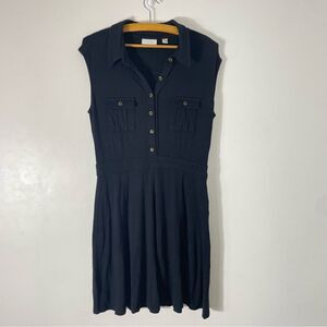 New York & Company Stretch Sleeveless Collared Black Knee Length Dress Size M